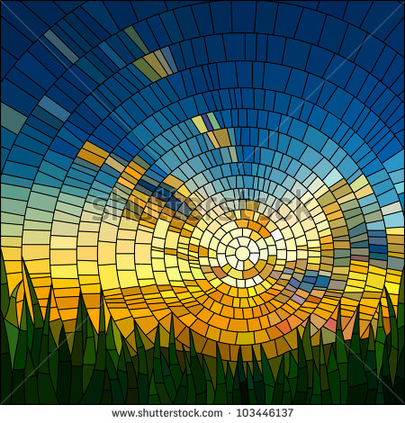 stock-vector-vector-illustration-of-sunset-in-blue-sky-in-grass-stained-glass-window-103446137